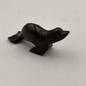 Ironwood Seal Sea Lion Figurine Hand Carved Small Wood Sculpture 5" Beach Decor
